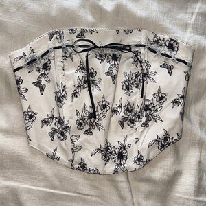 PacSun strapless corset top with ribbon, lace, and floral detailing